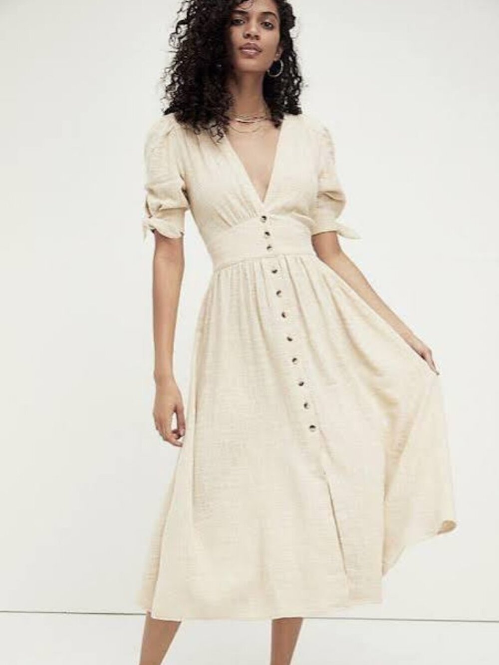 Free People Love of my life midi dress cream dress size large - Picture 5 of 6